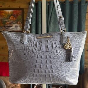 Brahmin Medium Asher Periwinkle Blue Embossed Shoulder Bag w/ Suede Interior